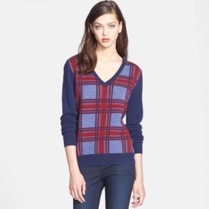 Equipment Blue Red Plaid V Neck Sweater XS
